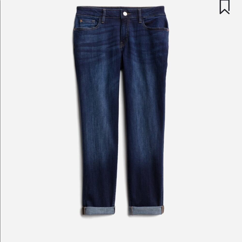 Warp + Weft LAX Girlfriend jeans size 2/26. Dark wash. Skinny jeans cuff option